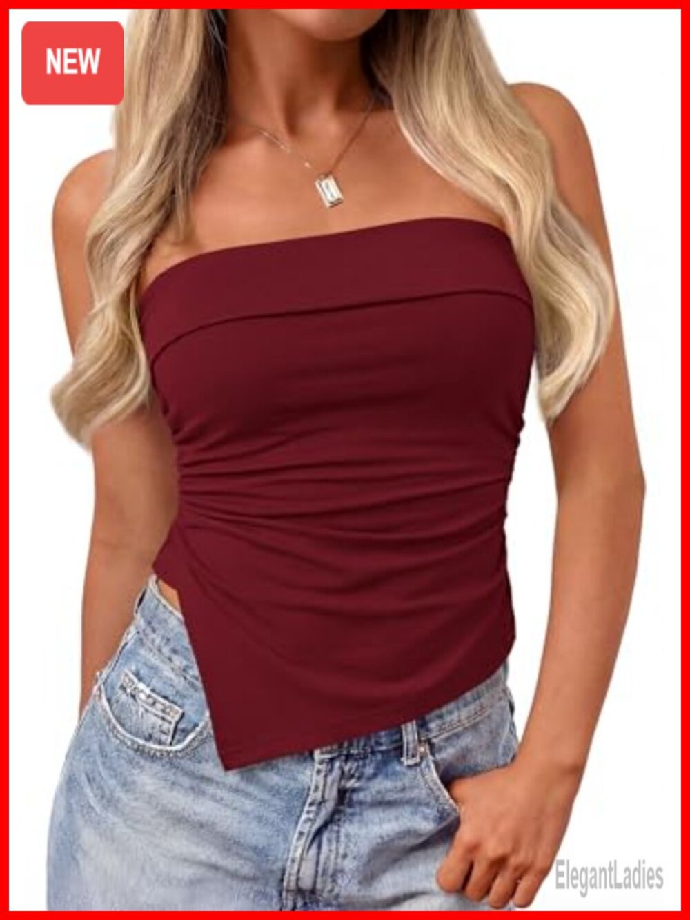 Asymmetrical Tube Top Womens Summer Ruched Strapless Sleeveless Tank Top